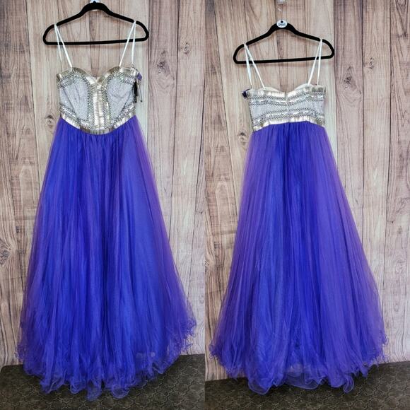 NWT Terani Couture Purple & Silver Bead Embellished Gown, Style # 15CB09 Sz 10 - Picture 1 of 10